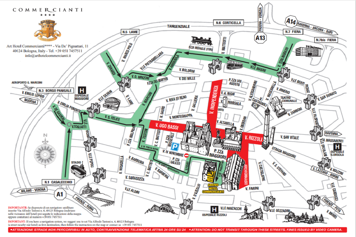 Map 康美恰恩堤 艺术酒店 ボローニャ